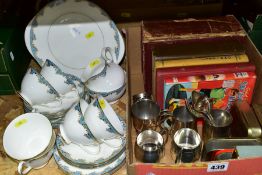 TWO BOXES AND LOOSE CERAMICS, BOOKS AND METALWARES, to include twenty one piece Royal Doulton '