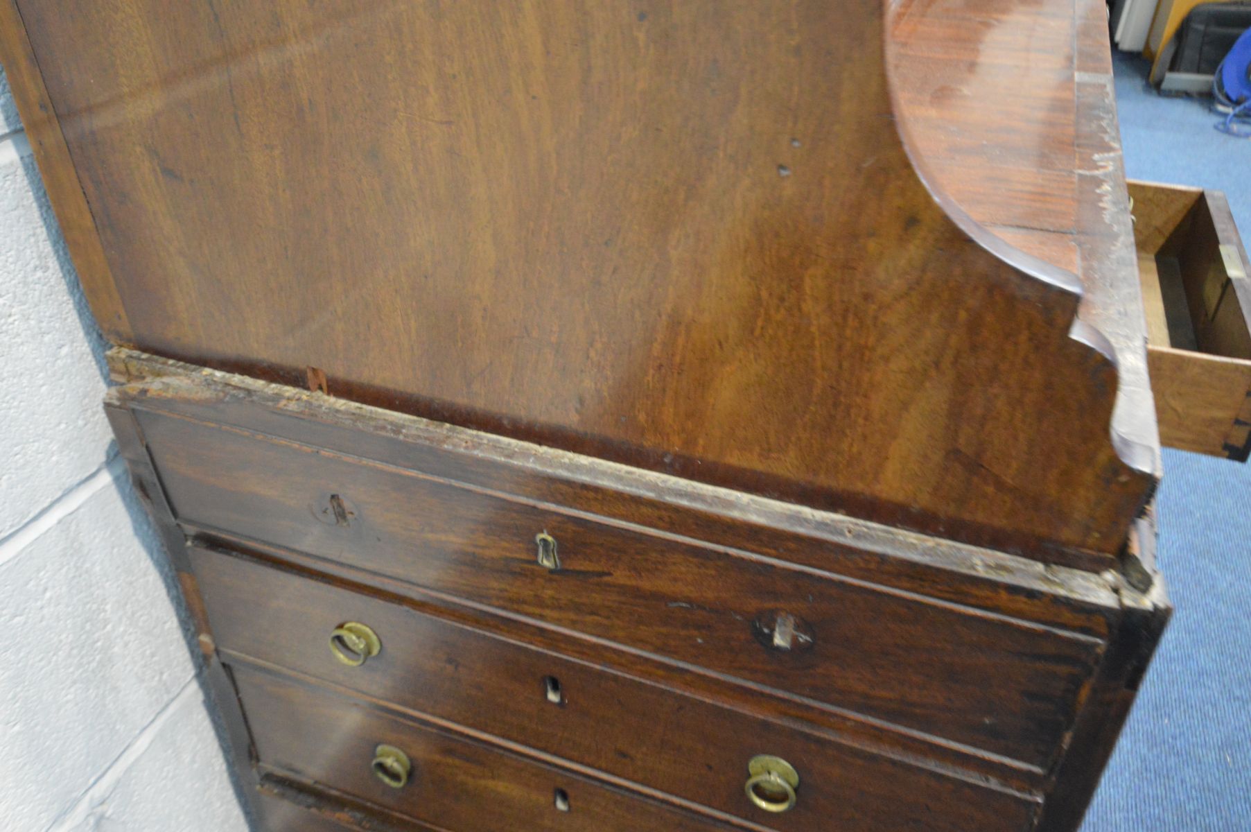 A GEORGIAN AND LATER MAHOGANY DESK, the top section with eight drawers and pull out writing slide, - Image 9 of 10