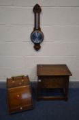 AN 18TH CENTURY STYLE CARVED OAK BOX STOOL, width 48cm x depth 30cm x height 48cm, along with an