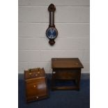 AN 18TH CENTURY STYLE CARVED OAK BOX STOOL, width 48cm x depth 30cm x height 48cm, along with an