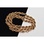 A 9CT GOLD ROPE TWIST CHAIN, hollow rope twist chain, fitted with a spring clasp, hallmarked 9ct