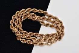 A 9CT GOLD ROPE TWIST CHAIN, hollow rope twist chain, fitted with a spring clasp, hallmarked 9ct