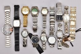 A BAG OF ASSORTED GENTS FASHION WRISWTATCHES, fourteen watches in total with names to include '