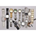 A BAG OF ASSORTED GENTS FASHION WRISWTATCHES, fourteen watches in total with names to include '