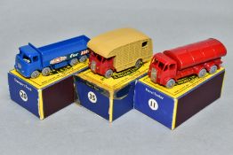 THREE BOXED MATCHBOX 1-75 SERIES E.R.F. LORRIES, ESSO tanker, No.11, silver trim, grey plastic