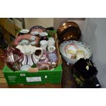 ONE BOX AND LOOSE 19TH/20TH CENTURY CERAMICS, GLASSWARE AND ASSORTED ITEMS to include lacquered