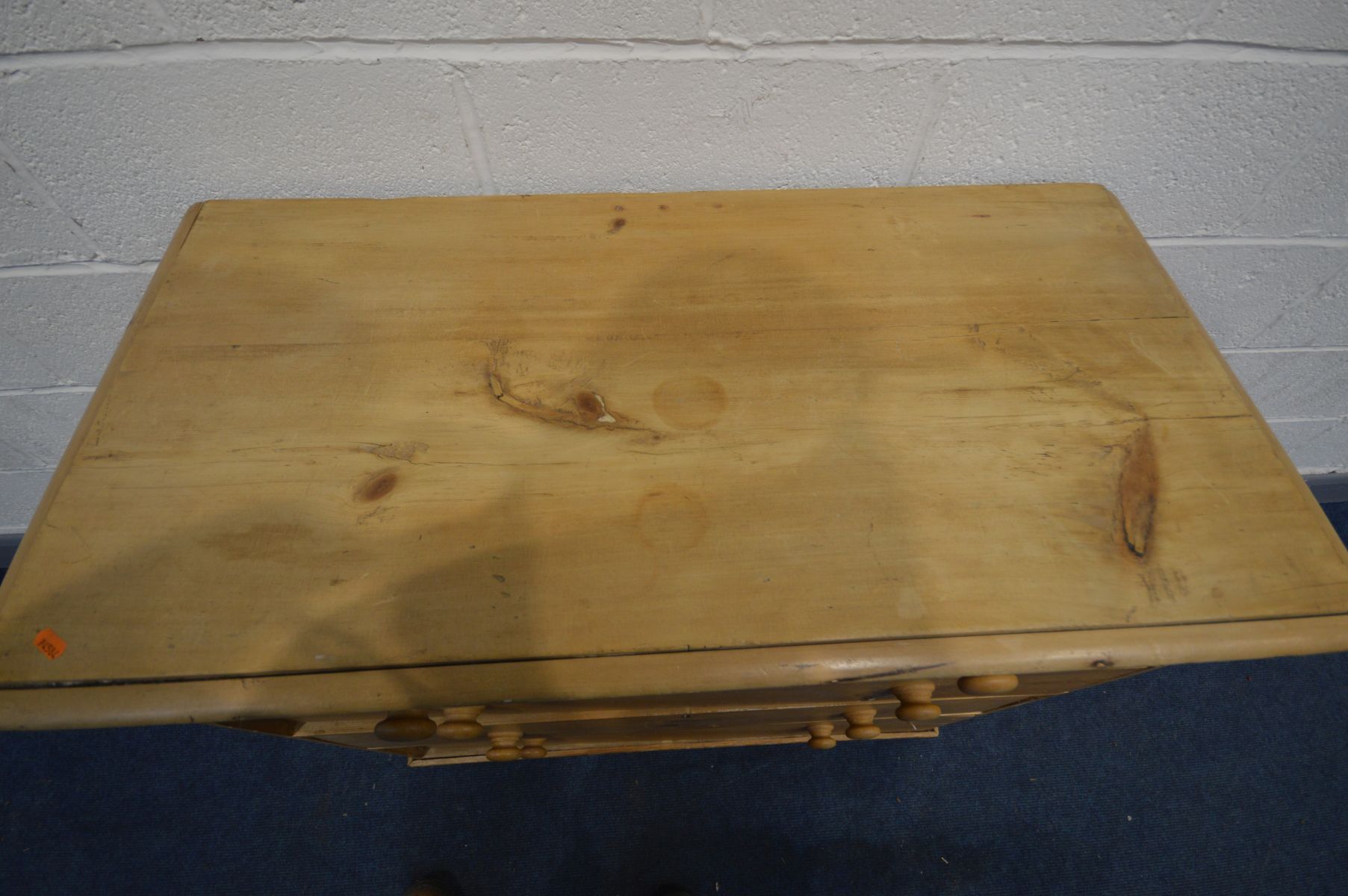 A VICTORIAN PINE CHEST OF TWO OVER THREE LONG DRAWERS, turned handles and bun feet, width 101cm x - Image 3 of 3