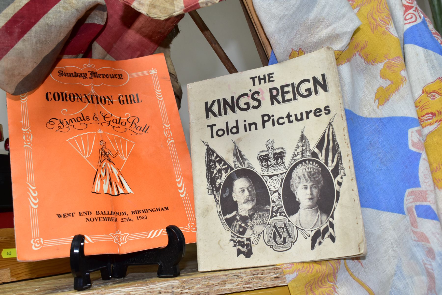 SEVEN VINTAGE FLAGS AND TWO BOOKLETS, to include 'The King's Reign Told in Pictures' (King George - Image 4 of 4