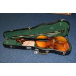 A CASED CHINESE SKYLARK BRAND VIOLIN, two piece back, overall length 59cm, length of back