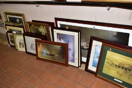 ASSORTED PRINTS etc to include a Barrie A.F. Clark Spitfire print, approximate size 65cm x 108cm