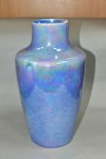 A RUSKIN POTTERY SHOULDERED VASE OF TAPERING FORM, with mottled lavender lustre glaze, impressed