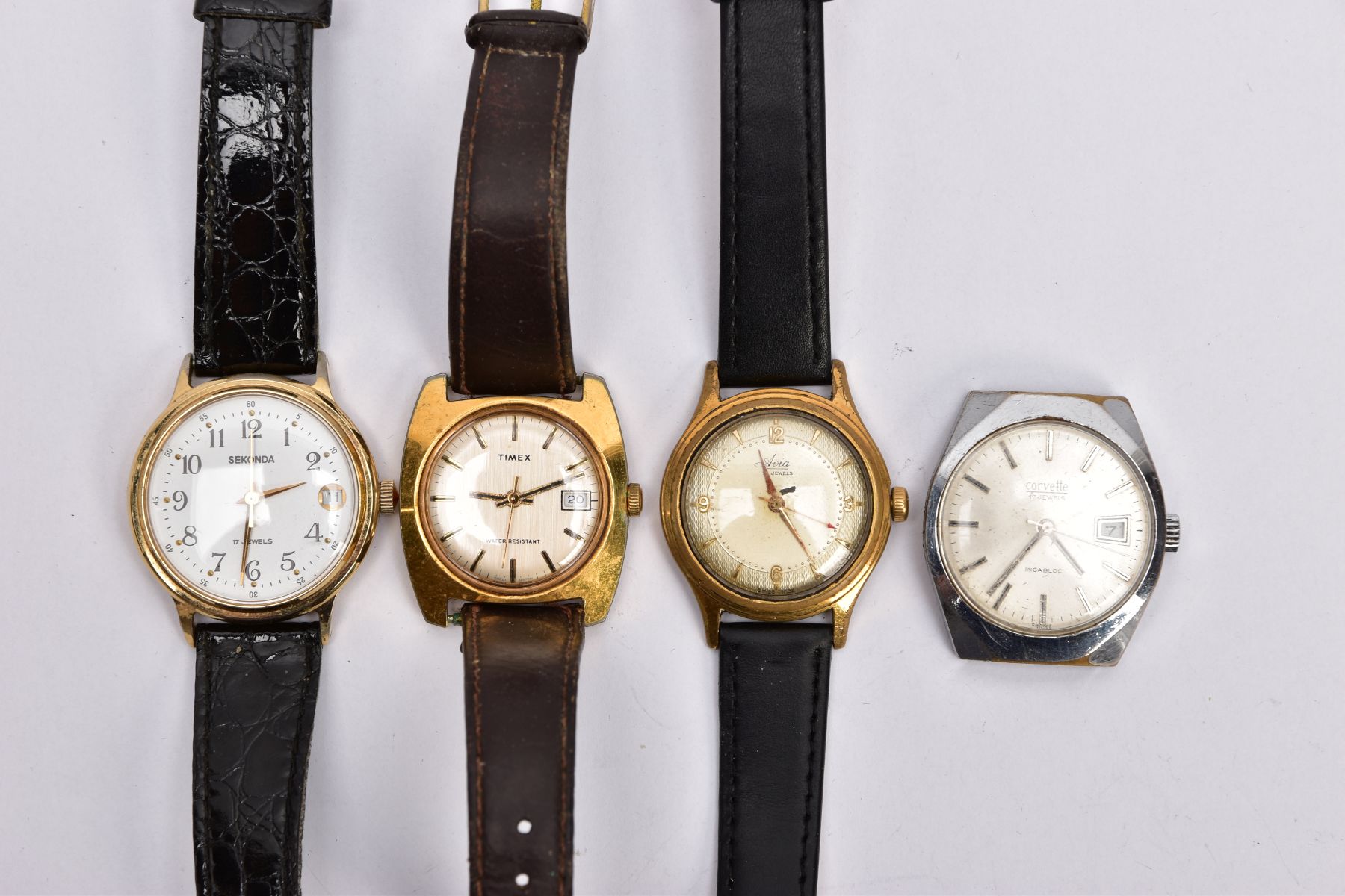 THREE GENTLEMAN'S WATCHES AND A WATCH HEAD, to include Sekonda, Avia, Timex and a Corvette watch