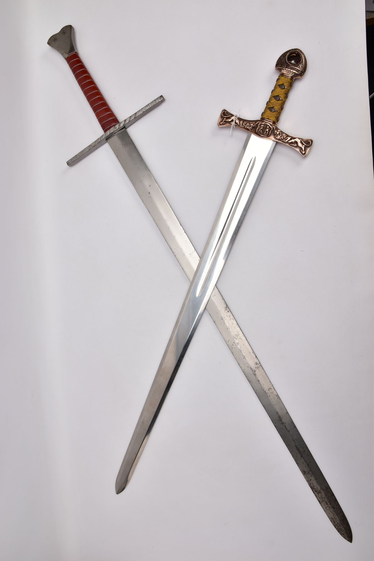 TWO REPLICA COPY SWORDS, a Medieval style sword, with approximately 83cm length blade, slightly - Image 6 of 9