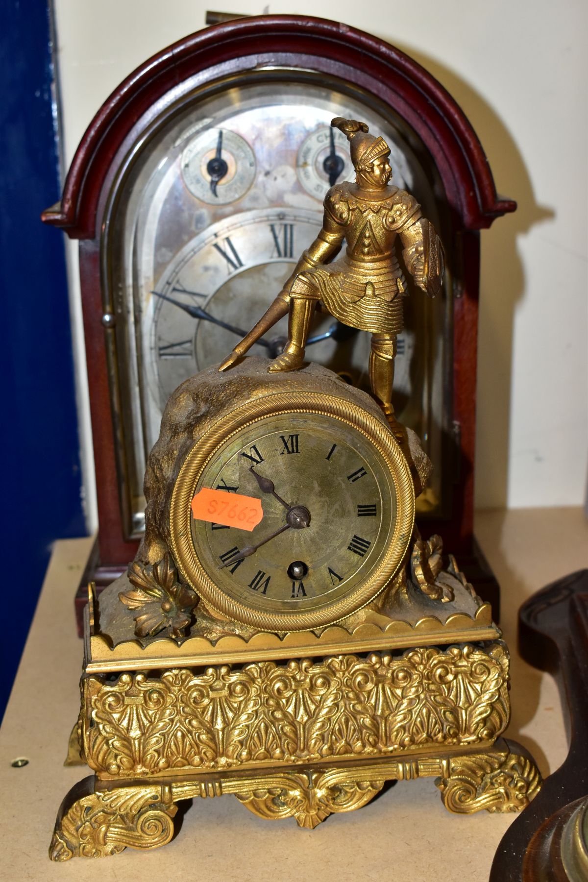 A GUSTAV BECKER WESTMINSTER CHIMING MANTLE CLOCK, with Roman numerals to the chapter ring, height - Image 6 of 11