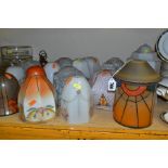 EIGHTEEN SMALL VINTAGE LAMPSHADES, mainly glass, in a range of styles, height of tallest 25cm,