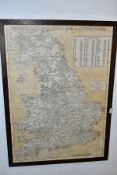 A FRAMED BRADSHAWS RAILWAY MAP OF ENGLAND, WALES AND SOUTHERN SCOTLAND, undated but would appear