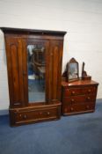 A VICTORIAN WALNUT SINGLE DOOR WARDROBE, width 120cm x depth 50cm x height 190cm and a similar