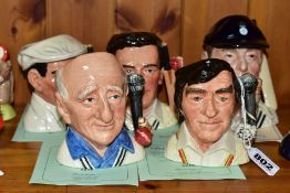 FIVE ROYAL DOULTON LIMITED EDITION CRICKETING THEME CHARACTER JUGS, comprising Freddie Trueman OBE