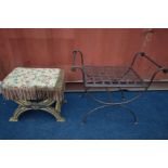 A LOUIS XVI STYLE SAVONAROLA STOOL and a similar style wrought iron stool (2) (the items in this lot