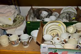 THREE BOXES AND LOOSE CERAMICS, GLASSWARES etc, to include four Wedgwood calendar plates with boxes,