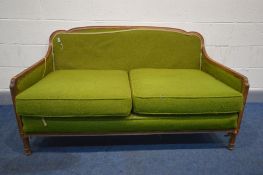 AN EARLY 20TH CENTURY LOUIS XVI BEECH FRAMED SOFA, width 153cm x depth 87cm x height 79cm (the