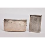 A SILVER CARD CASE AND A VESTA, the card case of a plain polished design, gilt interior,