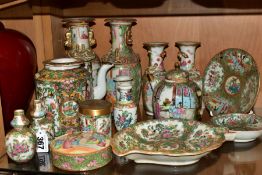 A COLLECTION OF 19TH AND EARLY 20TH CENTURY CANTON FAMILLE ROSE DECORATED PORCELAIN, including three