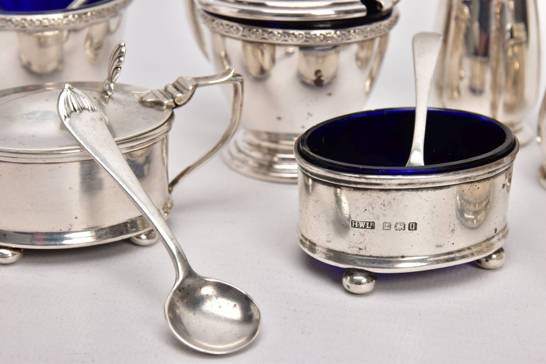 A SELECTION OF SILVER SALTS AND MUSTARDS, to include three two-piece salt and mustard sets, the - Image 3 of 8