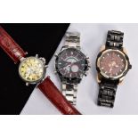 THREE GENTS FASHION WRISTWATCHES, to include two 'Naviforce' chronograph watches, one fitted with