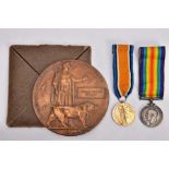 A GROUP OF TWO WWI MEDALS, comprising British War Medal and a Victory medal together with a bronze