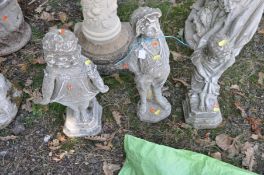 THREE SMALL COMPOSITE GARDEN FIGURES including two 1920's style children etc largest height 59cm