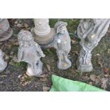 THREE SMALL COMPOSITE GARDEN FIGURES including two 1920's style children etc largest height 59cm