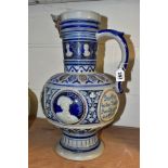 A GERZ STONEWARE OVERSIZED STEIN MOULDED WITH PORTRAITS OF RENAISSANCE ARTISTS AND INVENTORS, etc,