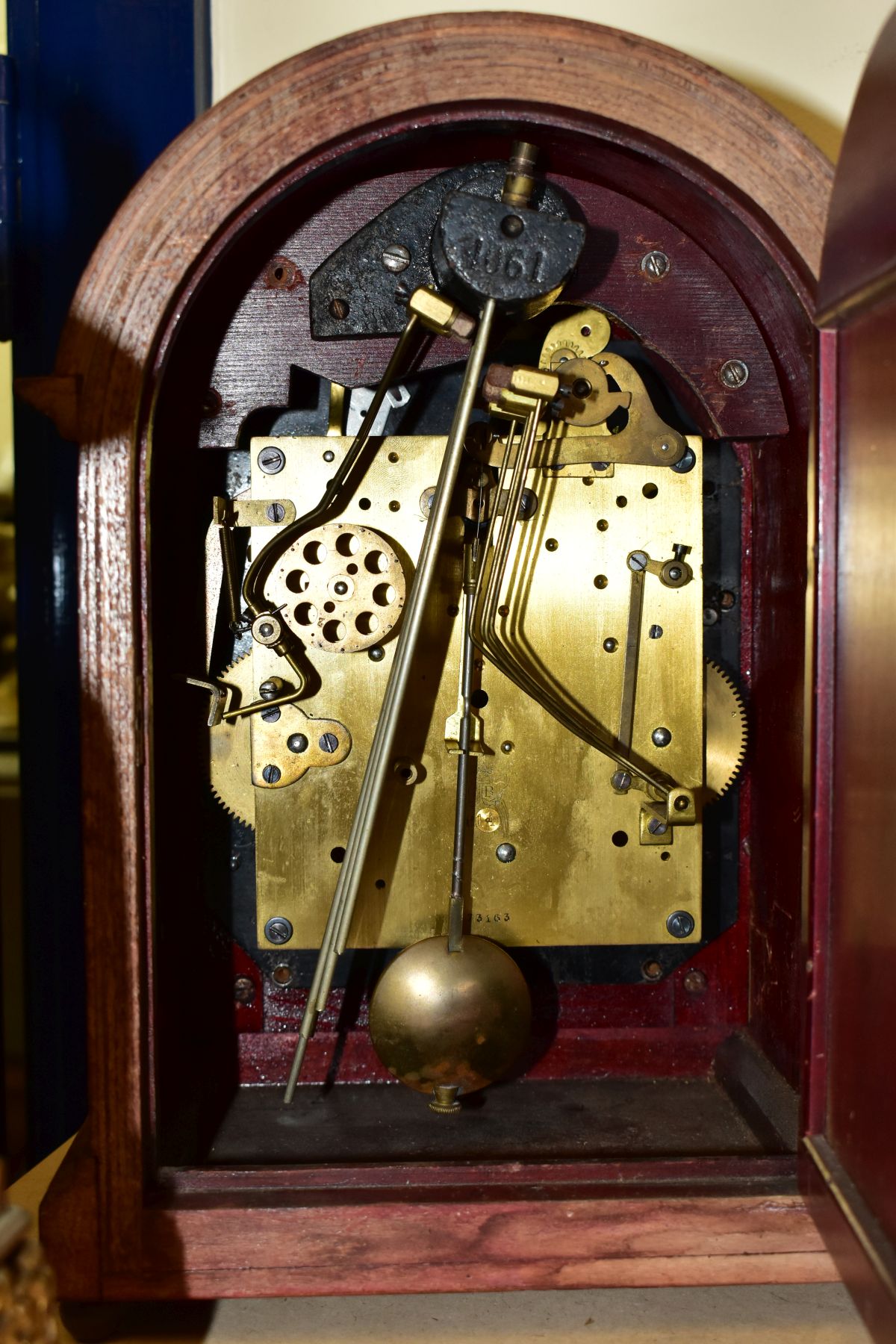 A GUSTAV BECKER WESTMINSTER CHIMING MANTLE CLOCK, with Roman numerals to the chapter ring, height - Image 11 of 11