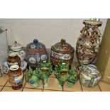 A GROUP OF 20TH CENTURY DECORATIVE ORIENTAL POTTERY AND PORCELAIN, ETC, including a Satsuma twin