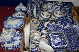 TWO BOXES AND LOOSE BLUE AND WHITE CERAMICS, to include Spode 'Italian', Burleigh 'Calico', modern