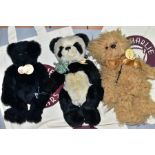 THREE 'CHARLIE BEARS' TEDDY BEARS comprising 'Poppy' panda, height 35cm, 'Jasper' black bear, height