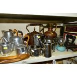 A GROUP OF METALWARES AND PICTURES, to include a vintage Picquot Ware set comprising tea pot (