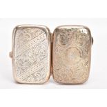 A GEORGE V SILVER CIGARETTE CASE, engraved floral and foliate design, with an engraved cartouche,