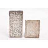 AN EARLY 20TH CENTURY SILVER CARD CASE AND VESTA, the card case of a rectangular form, engraved