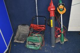 A QUALCAST LAWNRAKER 32, a Sovereign garden blower and a Black and Decker Strimmer (all PAT pass and