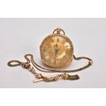 AN EARLY VICTORIAN 18CT GOLD OPEN FACE POCKET WATCH AND AN ALBERTINA, the gold coloured face with