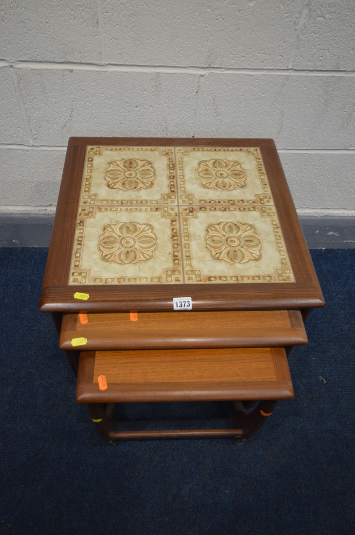 A G PLAN FRESCO TEAK TILE TOP NEST OF THREE TABLES, largest table, 50cm cubed - Image 2 of 2