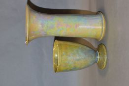 RUSKIN POTTERY, a mottled yellow lustre vase of cylindrical form with flared rim, impressed Ruskin