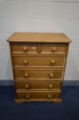 A PINE CHEST OF TWO SHORT AND FOUR LONG DRAWERS, width 81cm x depth 45cm x height 111cm (condition -