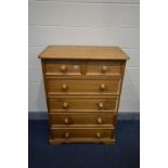 A PINE CHEST OF TWO SHORT AND FOUR LONG DRAWERS, width 81cm x depth 45cm x height 111cm (condition -