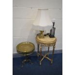 A LOUIS XVI STYLE GILT WOOD LAMP TABLE, with a circular marble insert, diameter 48cm x height