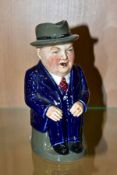 A ROYAL DOULTON TOBY JUG, CLIFF CORNELL, variation 2 dark blue suit, red tie and dots, with