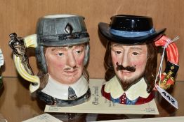 A PAIR OF ROYAL DOULTON LIMITED EDITION CHARACTER JUGS, King Charles I D6985 and Oliver Cromwell