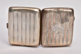 A SILVER CIGARETTE CASE, of a rounded rectangular form, engine turned design with an engraved